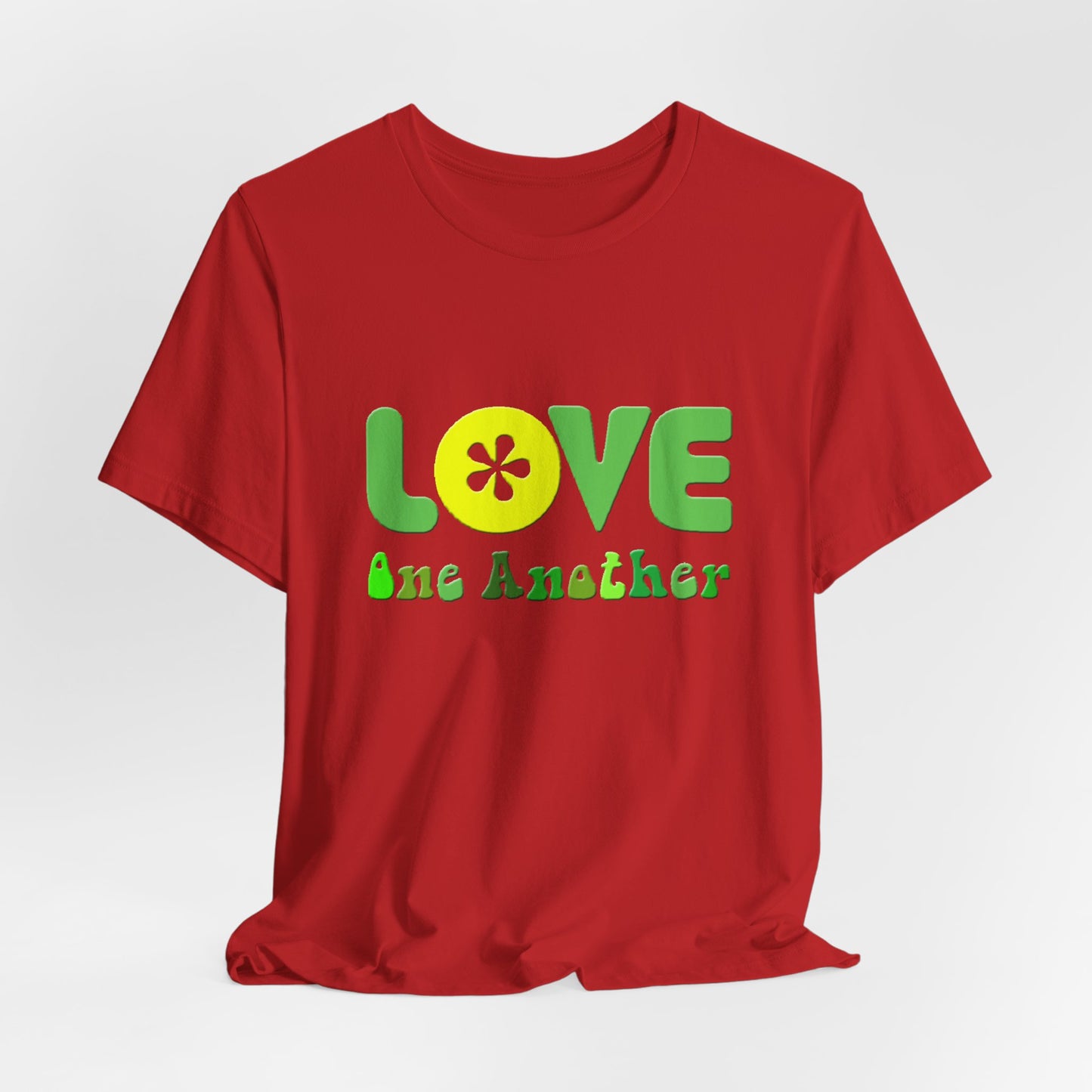 Love One Another Green Yellow T-Shirt Short Sleeve