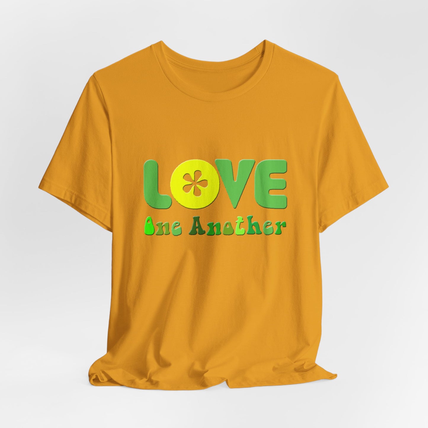 Love One Another Green Yellow T-Shirt Short Sleeve