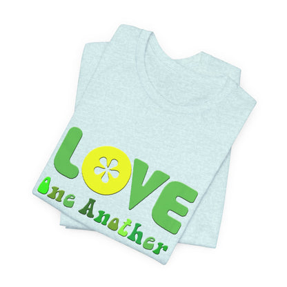 Love One Another Green Yellow T-Shirt Short Sleeve