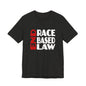 END RACE BASED LAW  Red White T-Shirt Short Sleeve