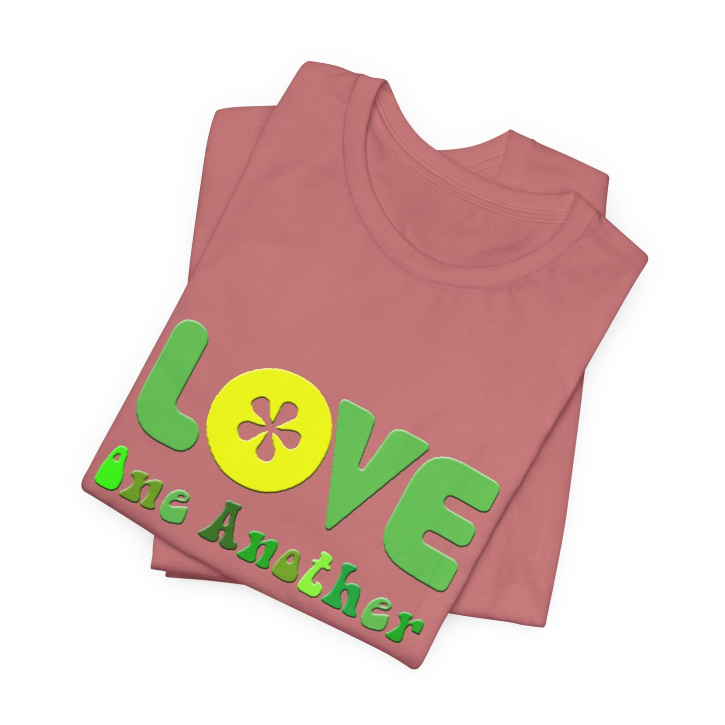 Love One Another Green Yellow T-Shirt Short Sleeve