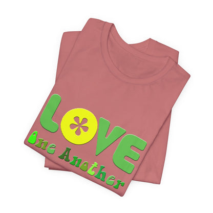 Love One Another Green Yellow T-Shirt Short Sleeve
