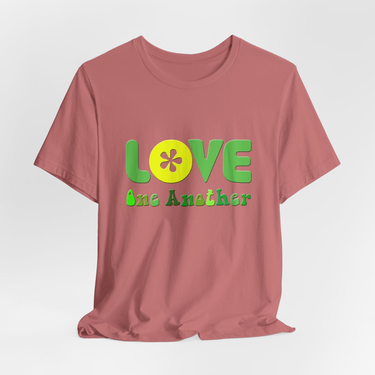 Love One Another Green Yellow T-Shirt Short Sleeve