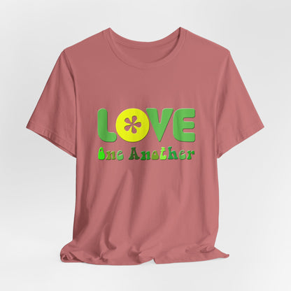 Love One Another Green Yellow T-Shirt Short Sleeve