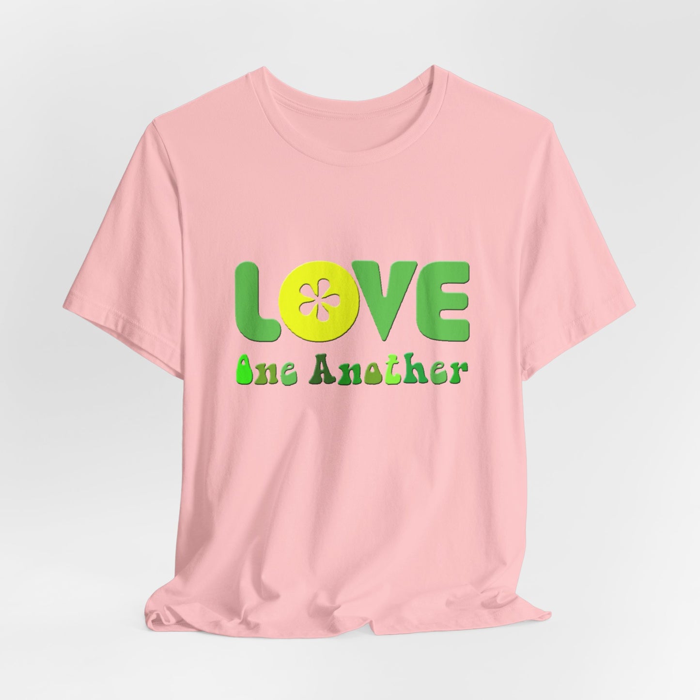Love One Another Green Yellow T-Shirt Short Sleeve