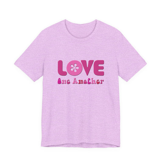 Love One Another T‑Shirt — Retro Pink Flower Peace Tee