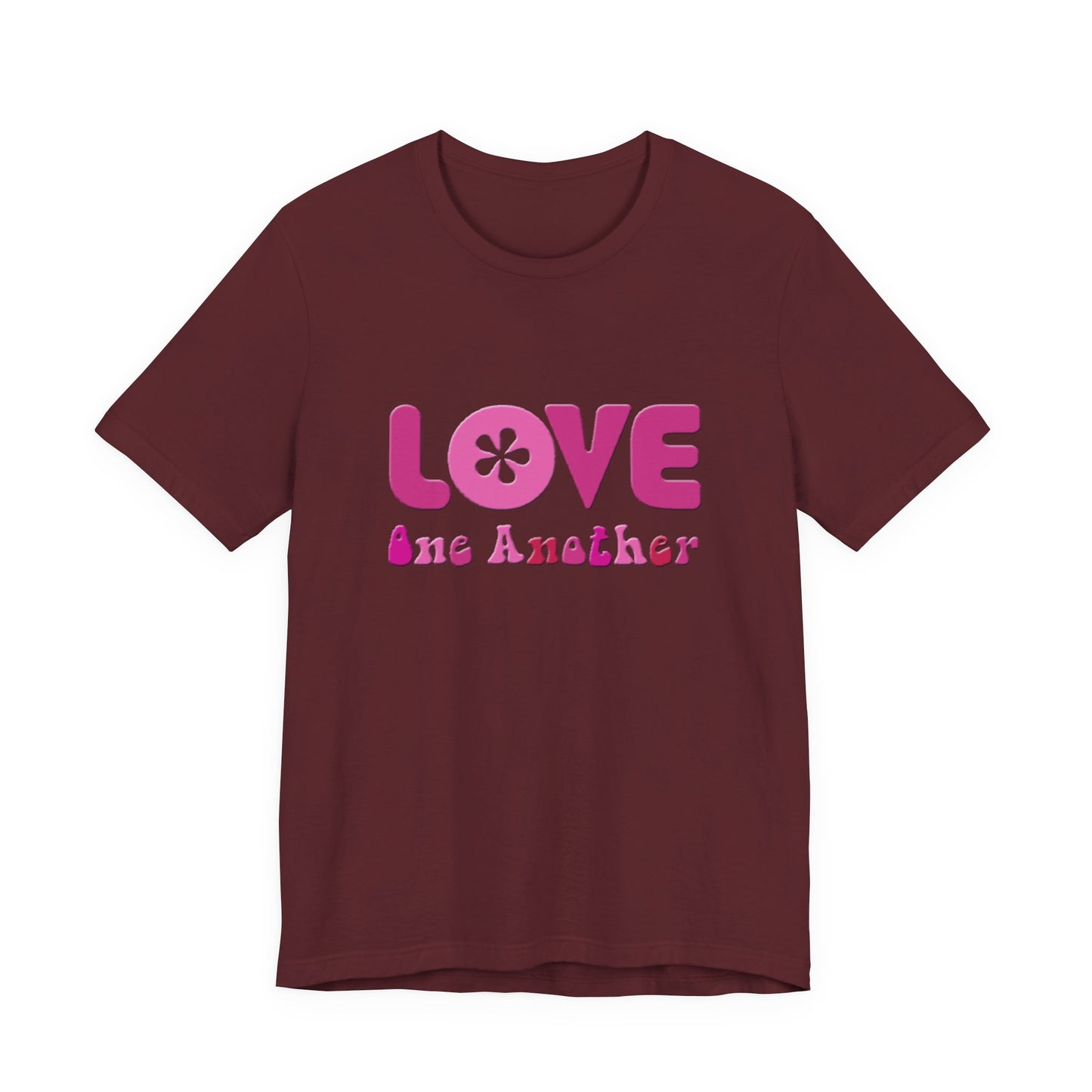 Love One Another T‑Shirt — Retro Pink Flower Peace Tee