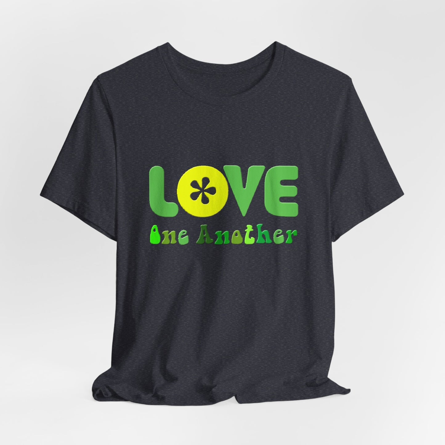 Love One Another Green Yellow T-Shirt Short Sleeve