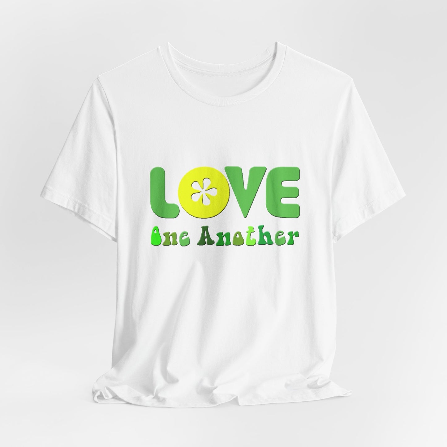 Love One Another Green Yellow T-Shirt Short Sleeve