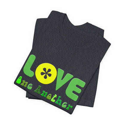 Love One Another Green Yellow T-Shirt Short Sleeve