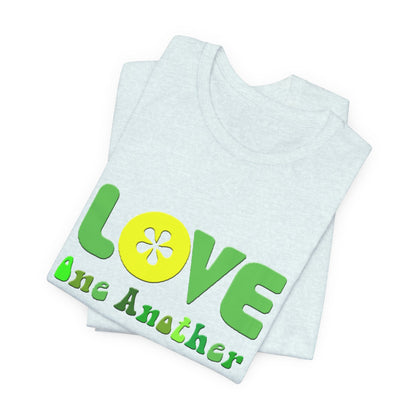 Love One Another Green Yellow T-Shirt Short Sleeve