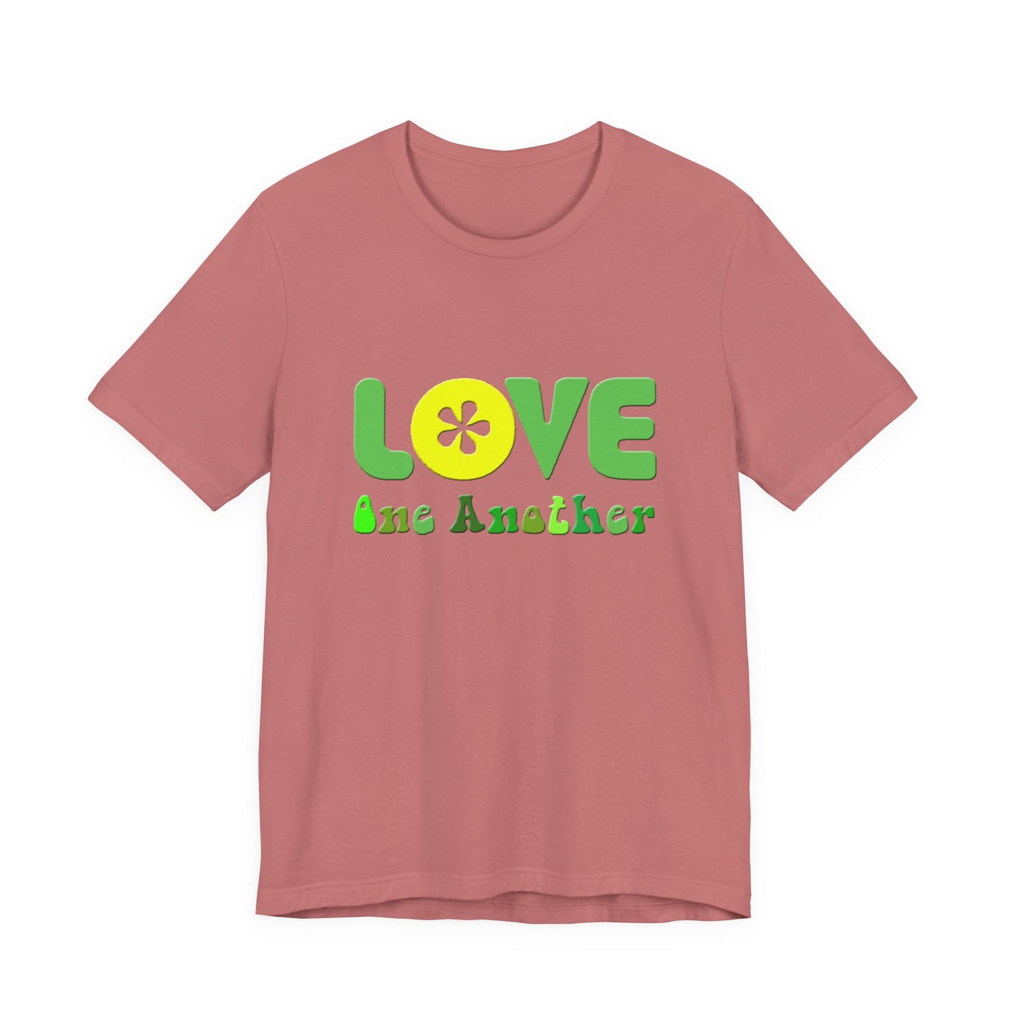 Love One Another Green Yellow T-Shirt Short Sleeve