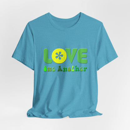 Love One Another Green Yellow T-Shirt Short Sleeve