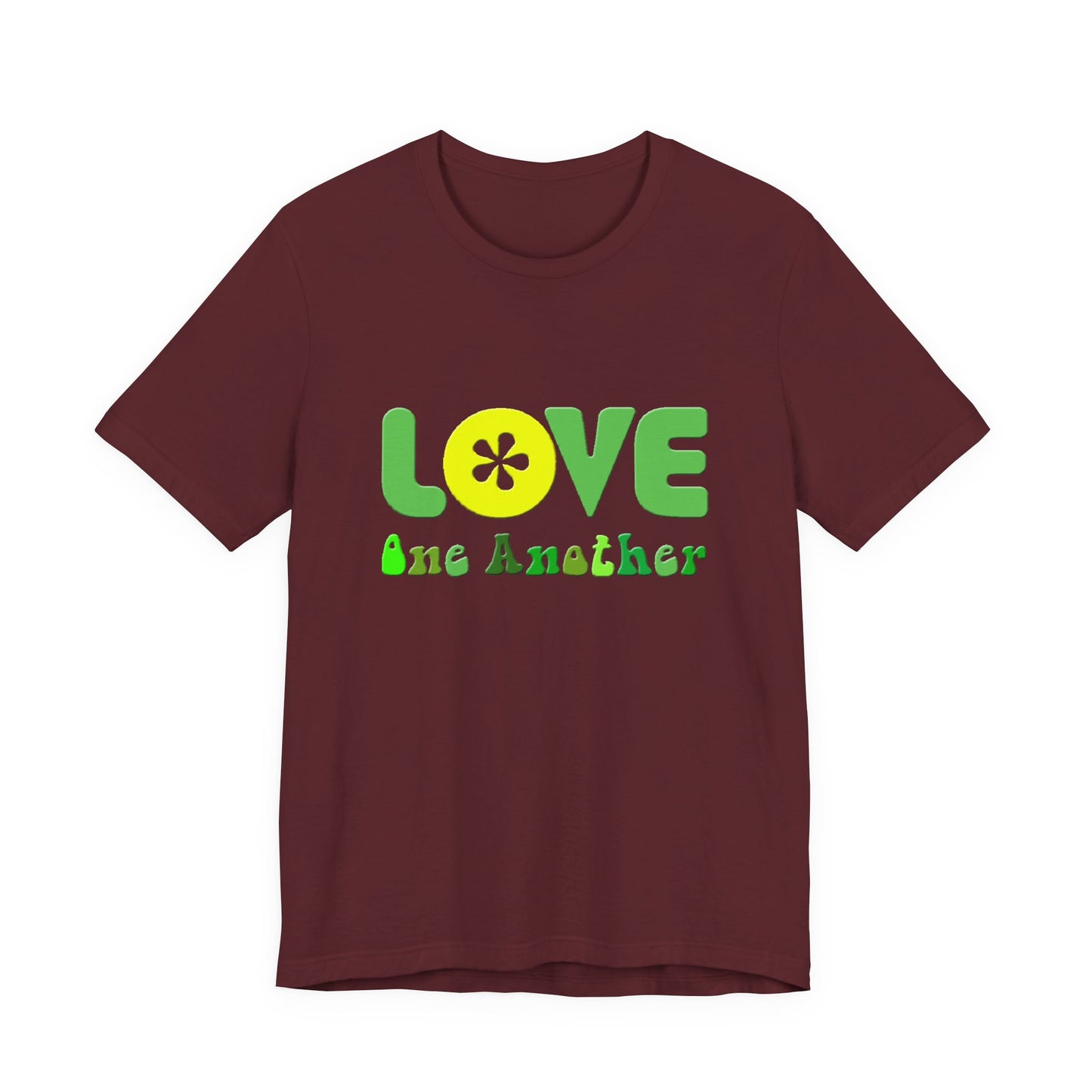 Love One Another Green Yellow T-Shirt Short Sleeve