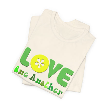 Love One Another Green Yellow T-Shirt Short Sleeve