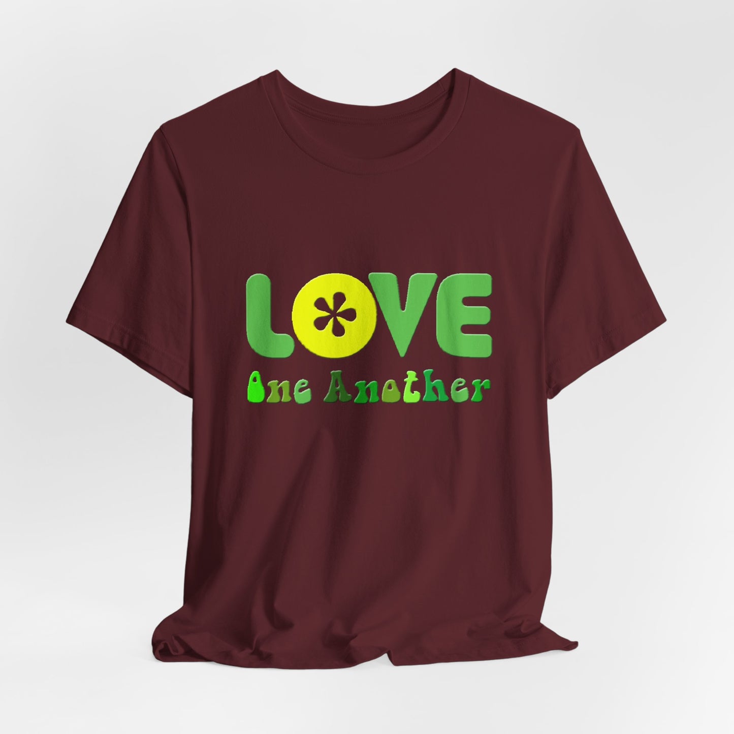 Love One Another Green Yellow T-Shirt Short Sleeve