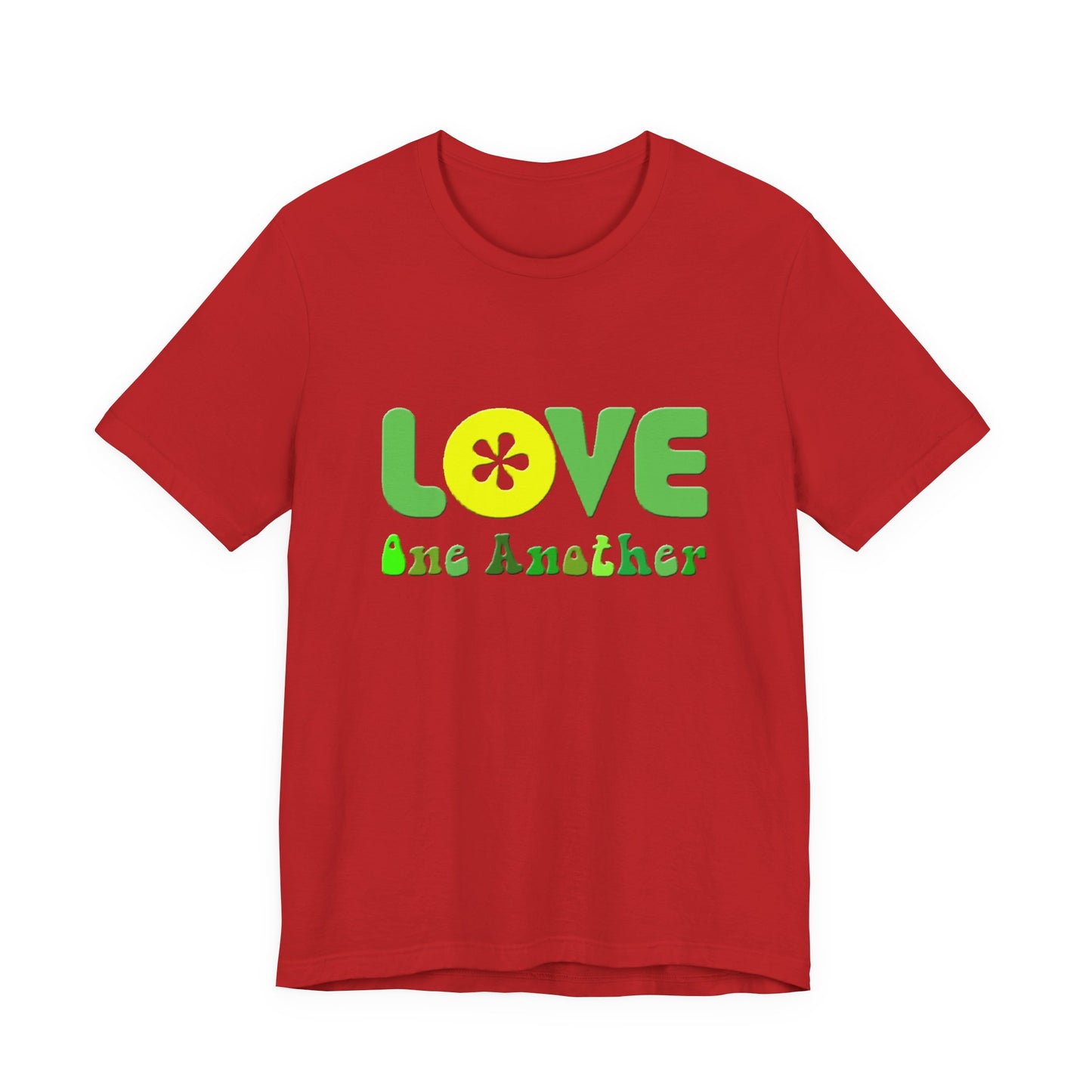 Love One Another Green Yellow T-Shirt Short Sleeve