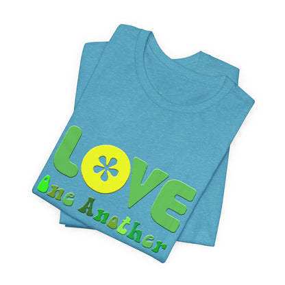 Love One Another Green Yellow T-Shirt Short Sleeve