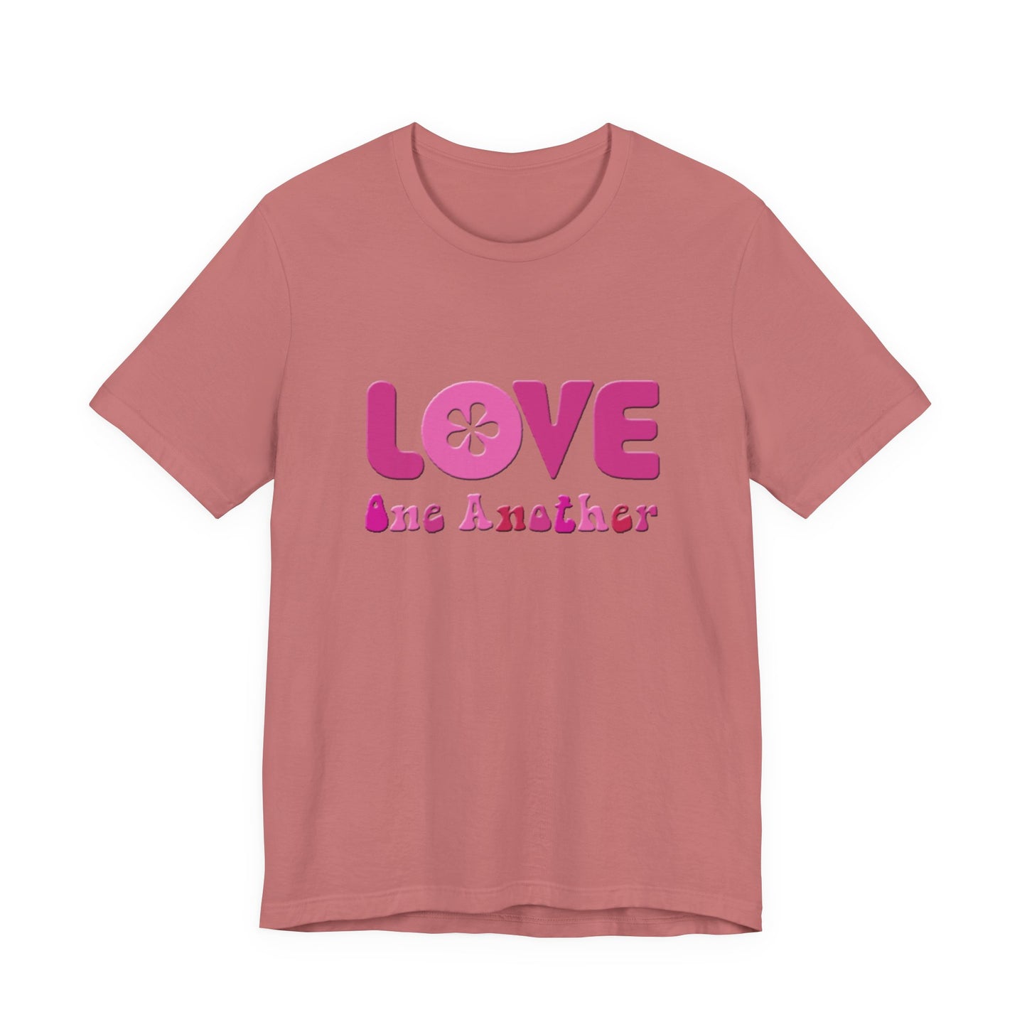 Love One Another T‑Shirt — Retro Pink Flower Peace Tee