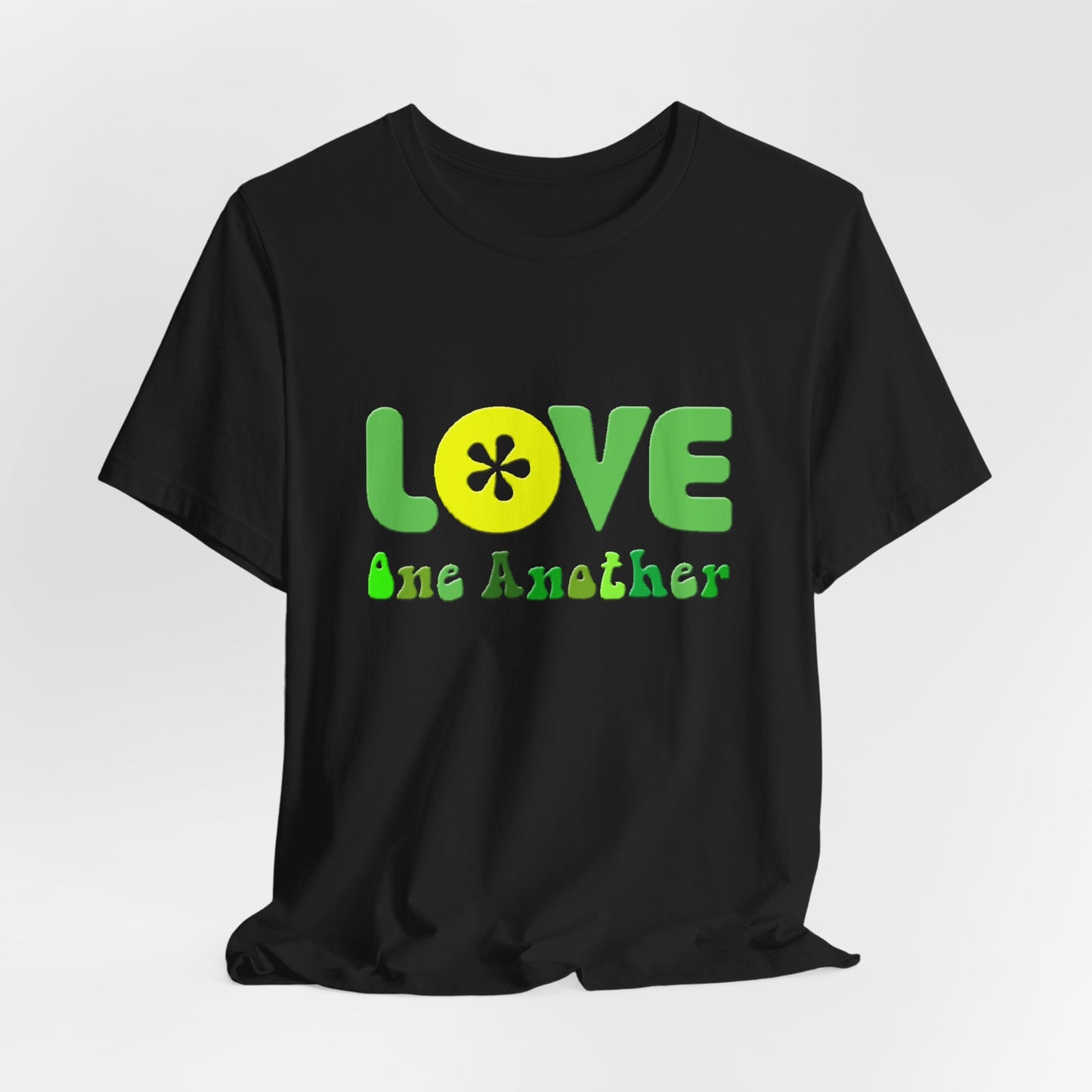 Love One Another Green Yellow T-Shirt Short Sleeve
