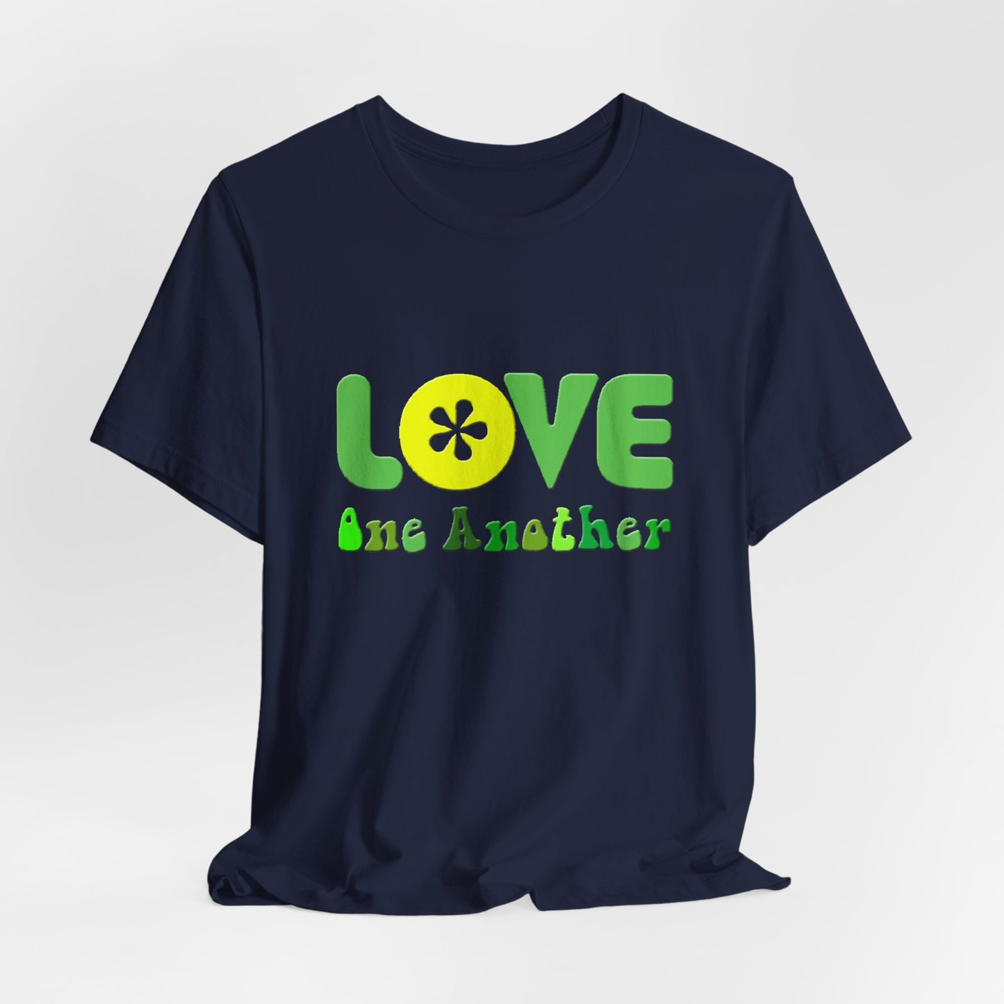 Love One Another Green Yellow T-Shirt Short Sleeve
